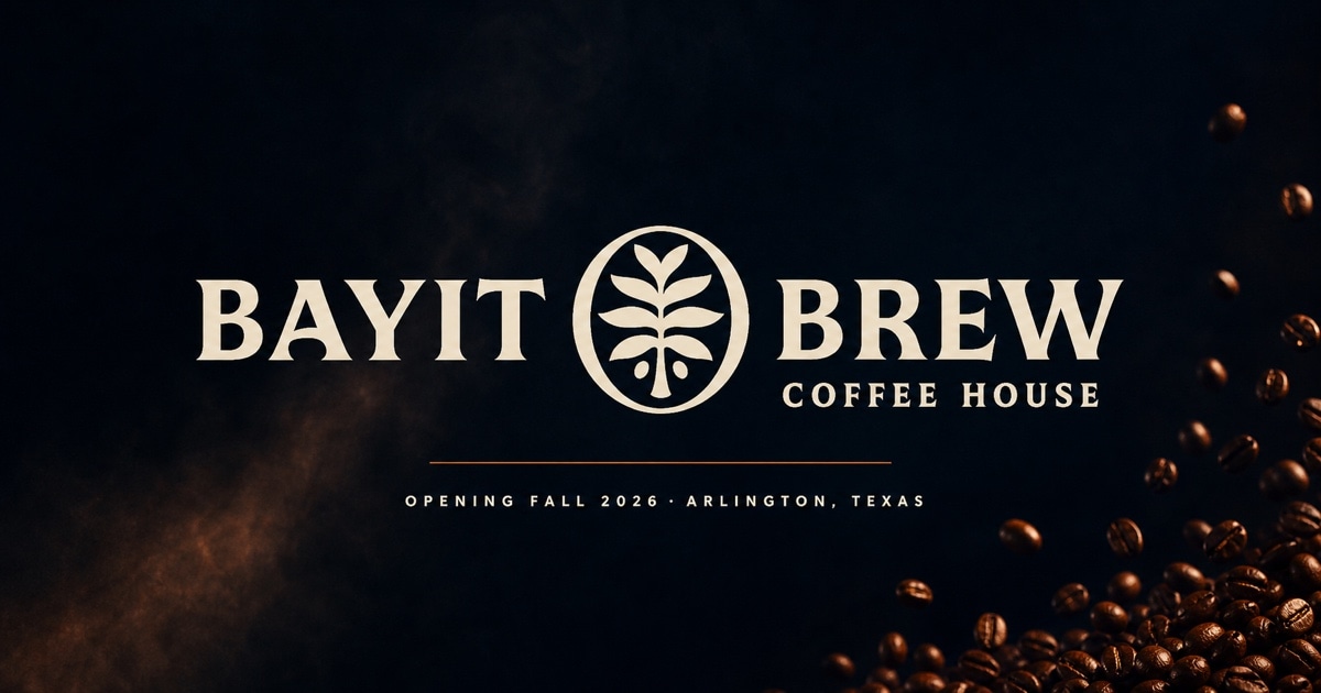 Bayit Brew cinematic coffee website with a blue coffee bag held at a counter